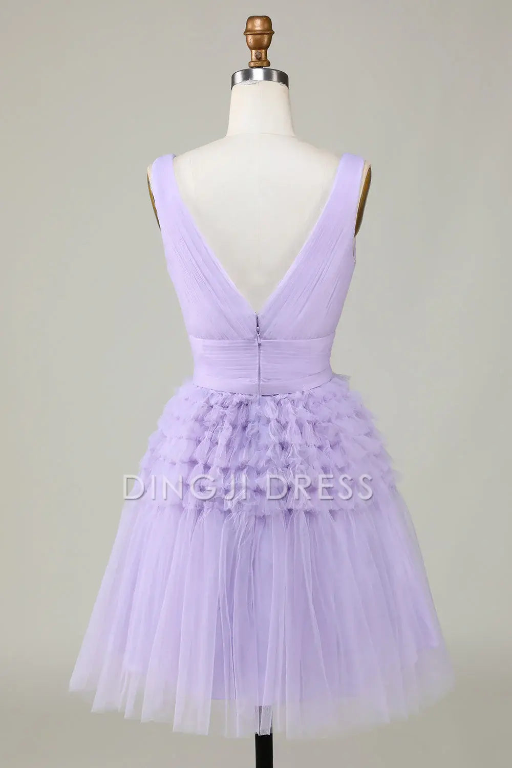 DingJiDress High Quality Dress Tulle V-Neck Pleated Fashion Short Prom Dress