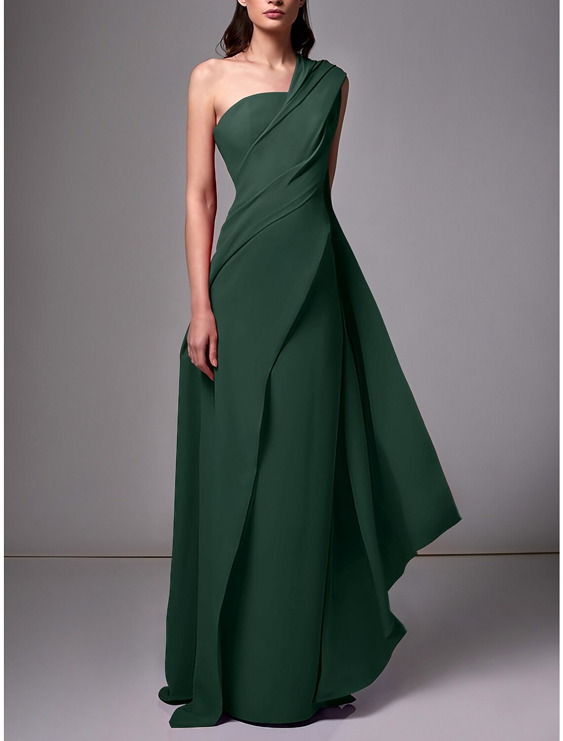 Sheath / Column Evening Gown Christmas Red Green Dress Elegant Dress Formal Sweep / Brush Train Sleeveless One Shoulder Stretch Chiffon with Pleats Ruched