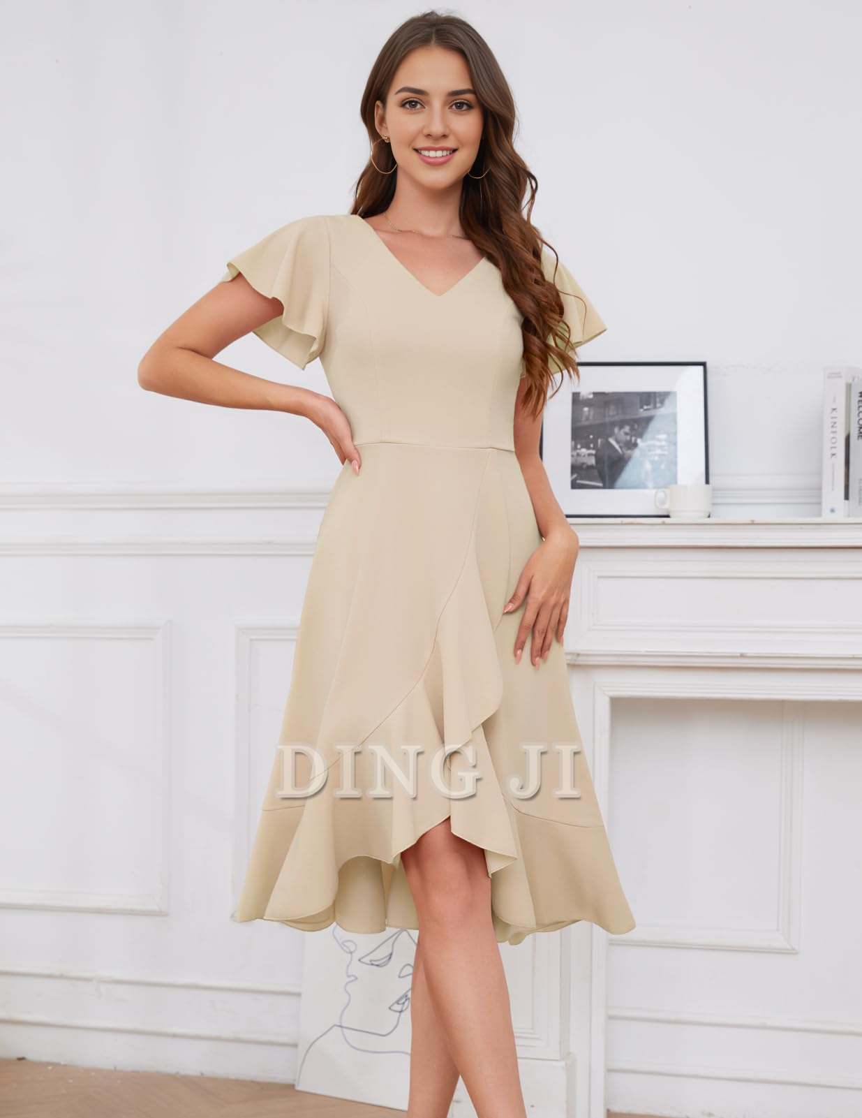 DingJiDress Bridesmaid Dresses V-Neck Irregular Ruched Elegant Simple Short Skirt Formal Wear Dresses
