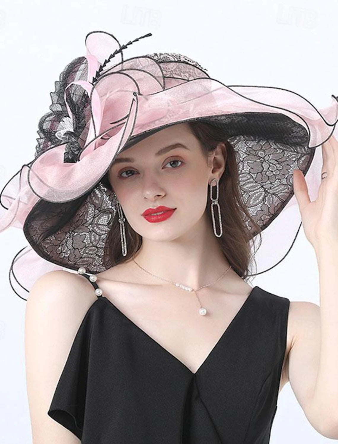 DingJiDress Fascinators Hats Headwear Organza Floppy Hat Straw Hat Sun Hat Holiday Tea Party Beach Horse Race Cocktail Elegant Vintage With Feather Lace Headpiece Headwear