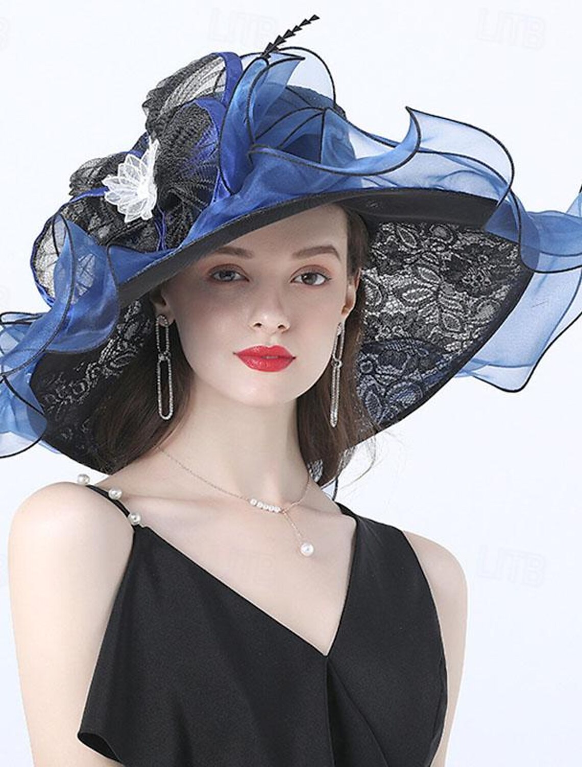 DingJiDress Fascinators Hats Headwear Organza Floppy Hat Straw Hat Sun Hat Holiday Tea Party Beach Horse Race Cocktail Elegant Vintage With Feather Lace Headpiece Headwear