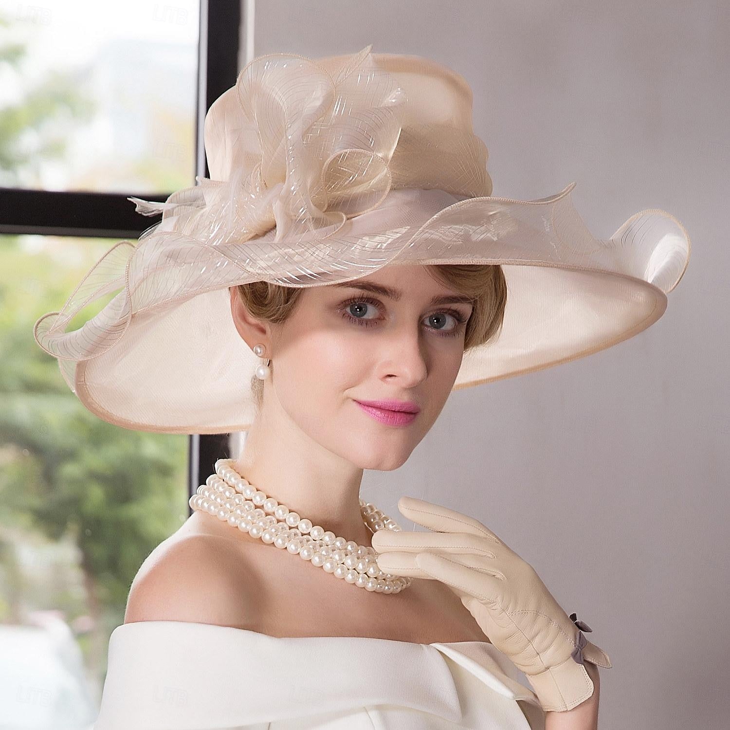 DingJiDress Fascinators Hats Organza Ice Silk Bucket Hat Floppy Hat Sun Hat Wedding Tea Party Elegant Wedding With Feather Bowknot Headpiece Headwear