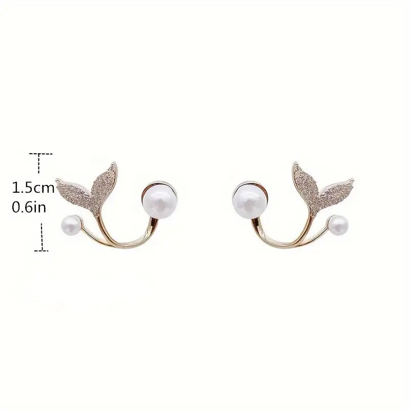 DingJi Elegant Mermaid Tail Stud Earrings for Women with Rhinestone Accents, 3 Pairs Vintage Bohemian Style Pearl Jewelry