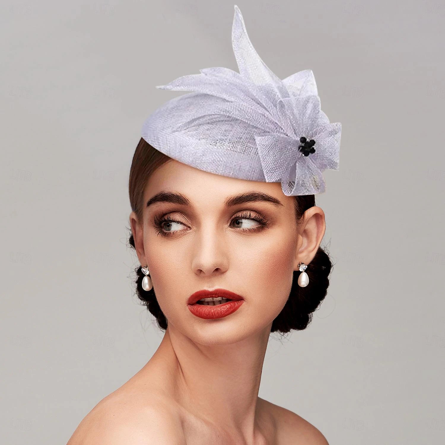 DingJiDress Fascinators Headpiece Net Saucer Hat Wedding Horse Race Ladies Day With Floral Flower Headpiece Headwear