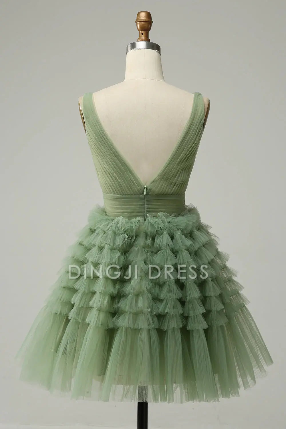 DingJiDress High Quality Dress Tulle V-Neck Pleated Fashion Short Prom Dress