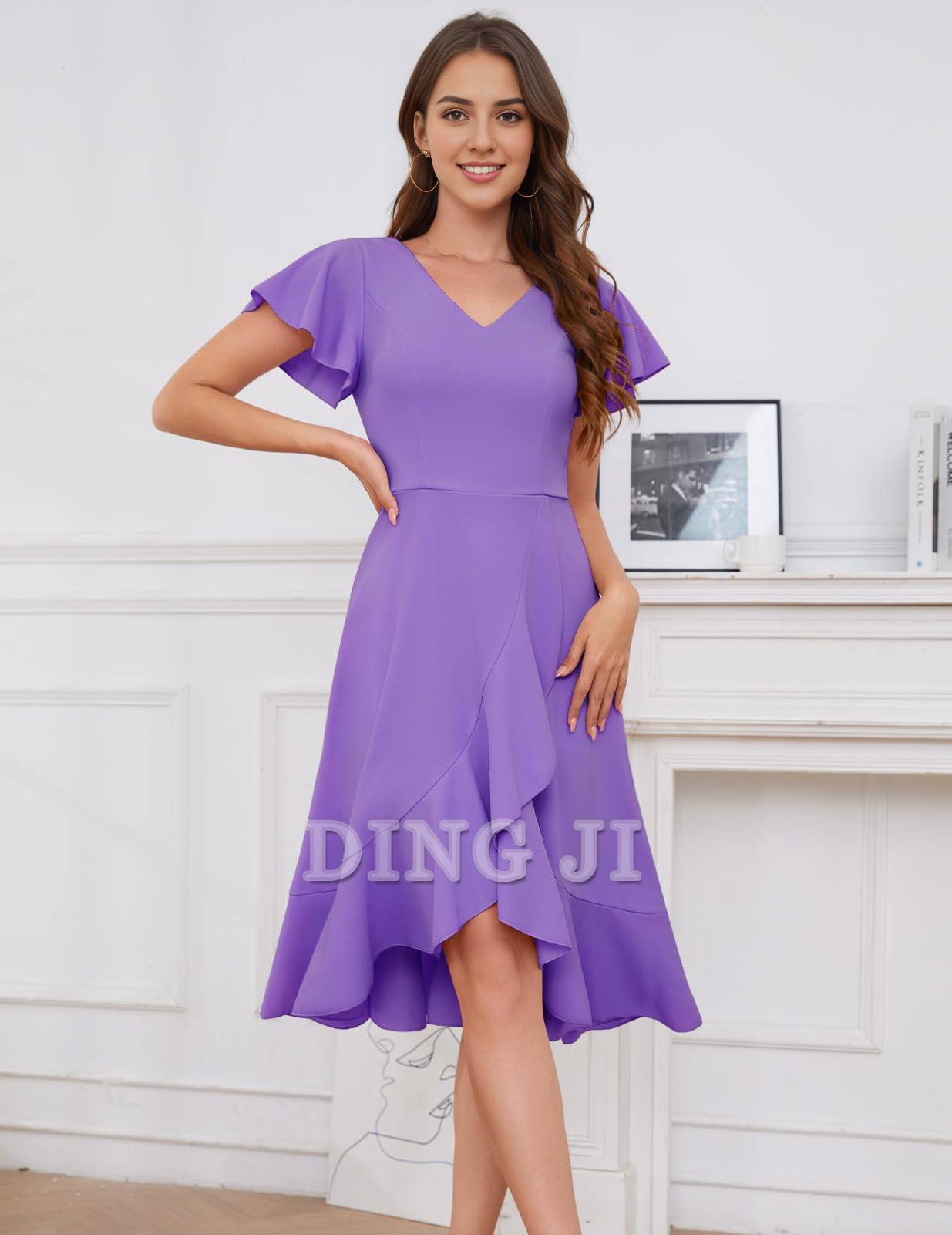 DingJiDress Bridesmaid Dresses V-Neck Irregular Ruched Elegant Simple Short Skirt Formal Wear Dresses