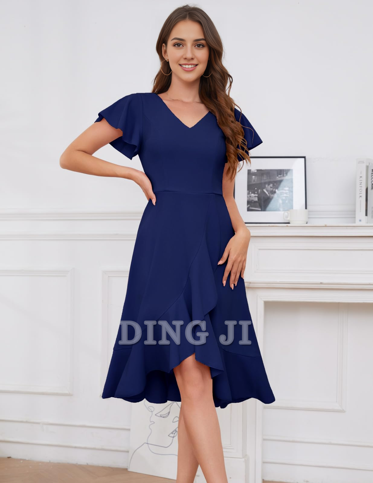 DingJiDress Bridesmaid Dresses V-Neck Irregular Ruched Elegant Simple Short Skirt Formal Wear Dresses