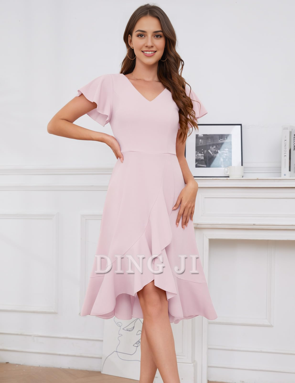 DingJiDress Bridesmaid Dresses V-Neck Irregular Ruched Elegant Simple Short Skirt Formal Wear Dresses