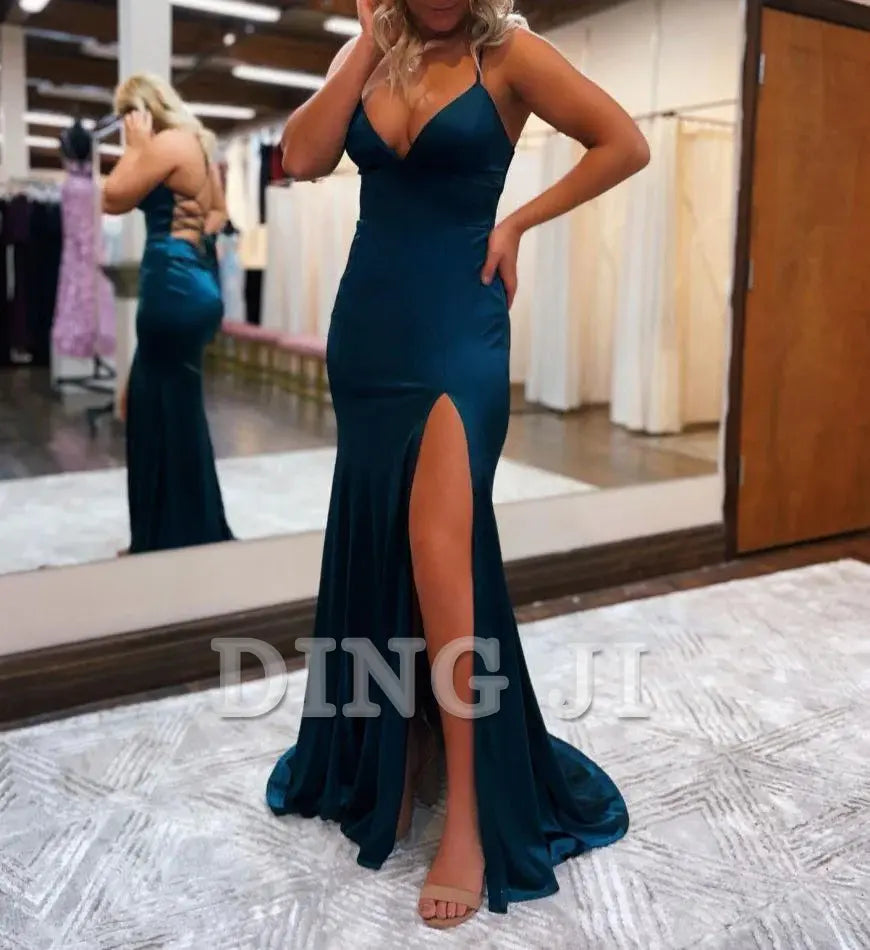 DingJiDress Evening Dress Deep V Neck Mermaid Spaghetti Straps Backless Side Fork Sexy Charming Formal Women's Dresses Wedding Guest Dresses