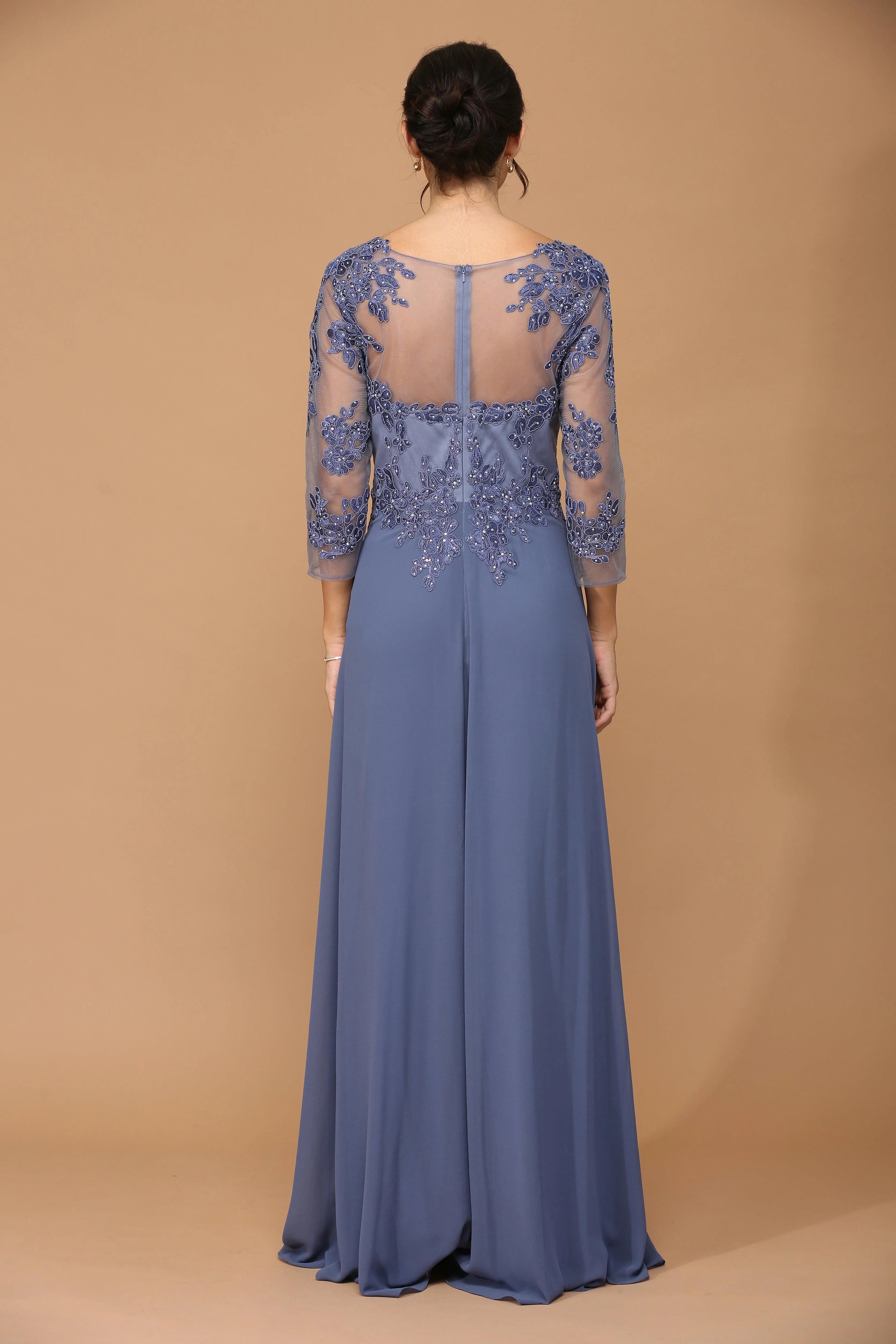 DingJiDress Evening Dress Round Neck 3/4 sleeves Lace Applique Stunning Long Dress Mother Of The Bride Dress