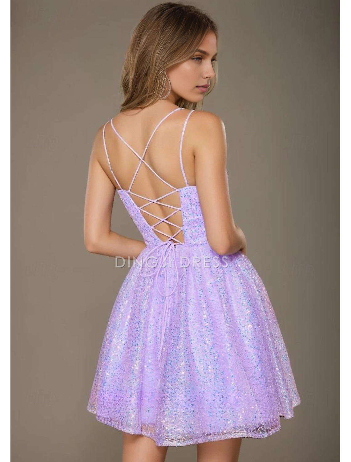 DingJiDress Hot Sale Short Prom Dress Sparkle A-Line Corsets Dress Holiday Graduation Sleeveless Spaghetti Strap Sequined with Sequin New Homecoming Dress