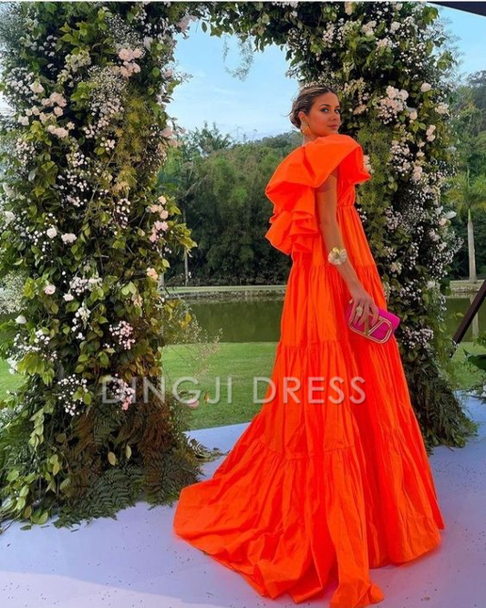 DingJiDress A-Line Deep V Neck Short Sleeves Pleated Long Exquisite Adoration Prom Dress