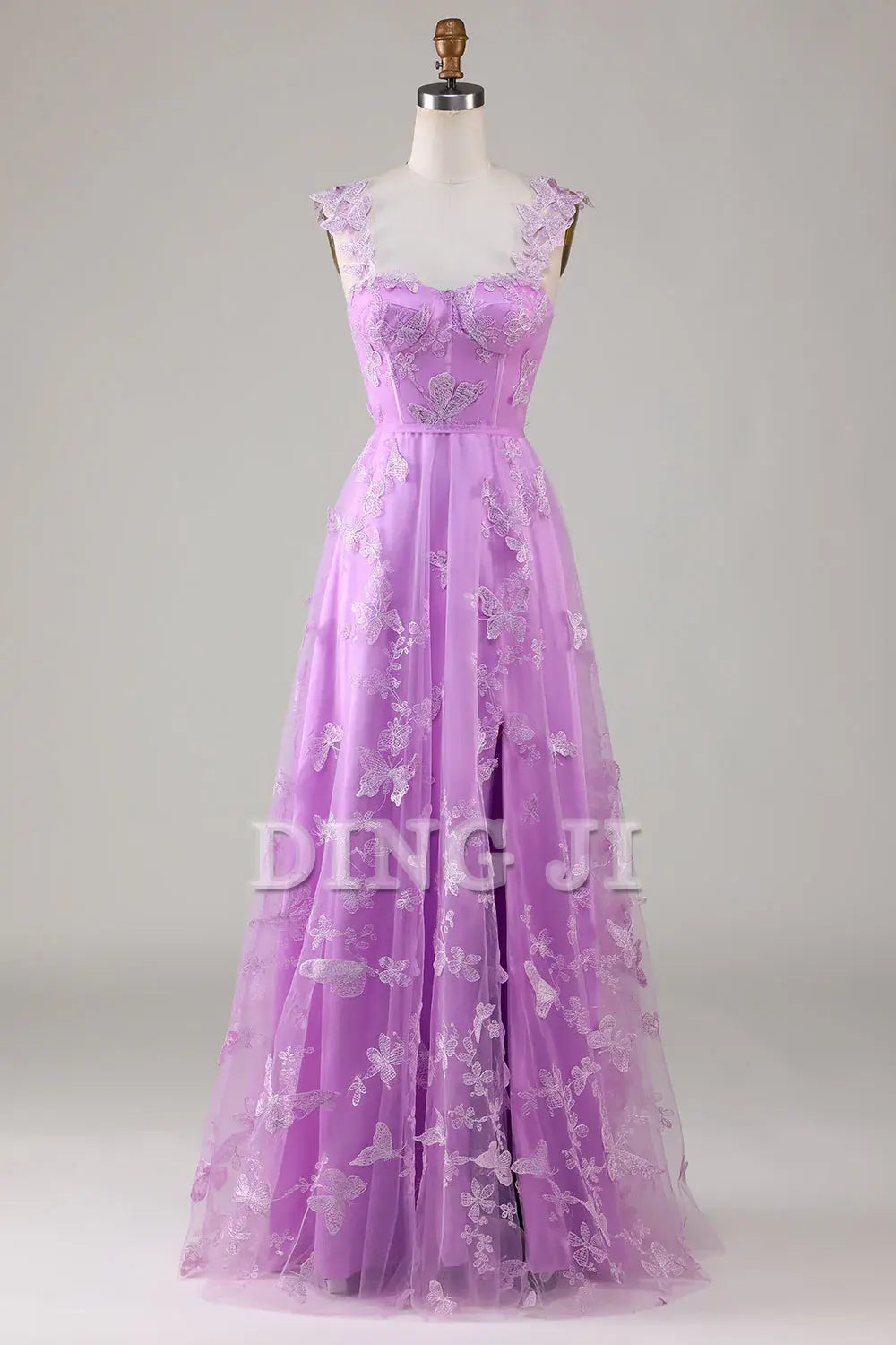 DingJiDress Prom Dress A Line Square Neck Corset Long 3D Butterflies Fantastic Formal Women's Dresses Wedding Guests Dresses