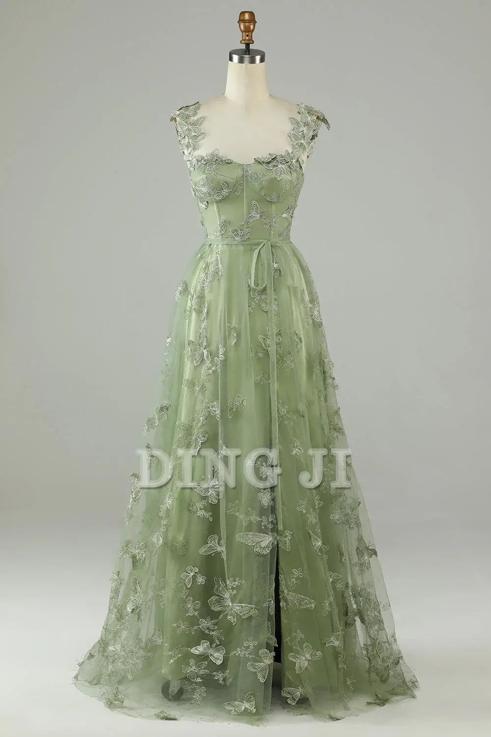 DingJiDress Prom Dress A Line Square Neck Corset Long 3D Butterflies Fantastic Formal Women's Dresses Wedding Guests Dresses
