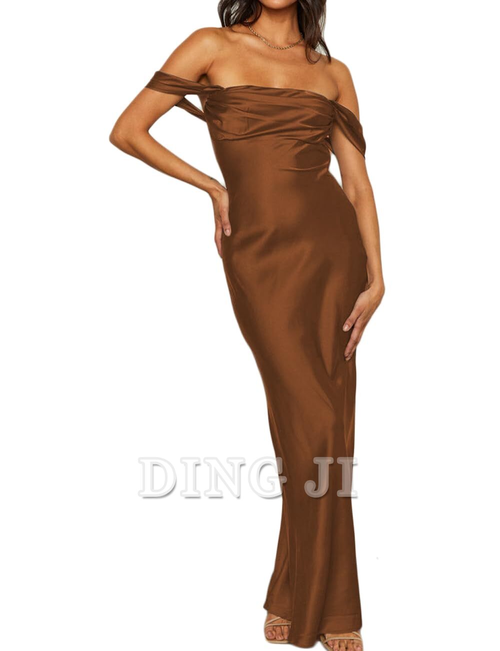 DingJiDress Bridesmaid Dresses Elegant Off The Shoulder Ruched Backless Maxi Dress Strapless Tube Sleeveless Fitted Formal Wear Dresses