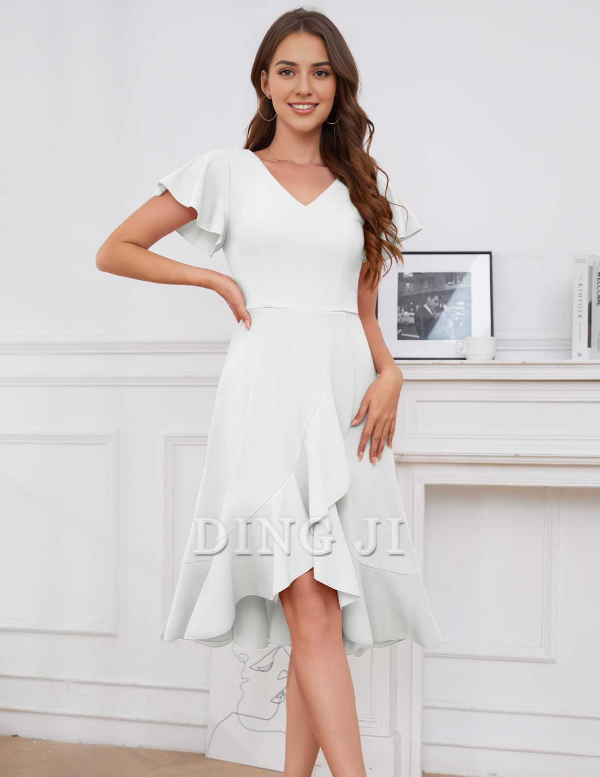 DingJiDress Bridesmaid Dresses V-Neck Irregular Ruched Elegant Simple Short Skirt Formal Wear Dresses