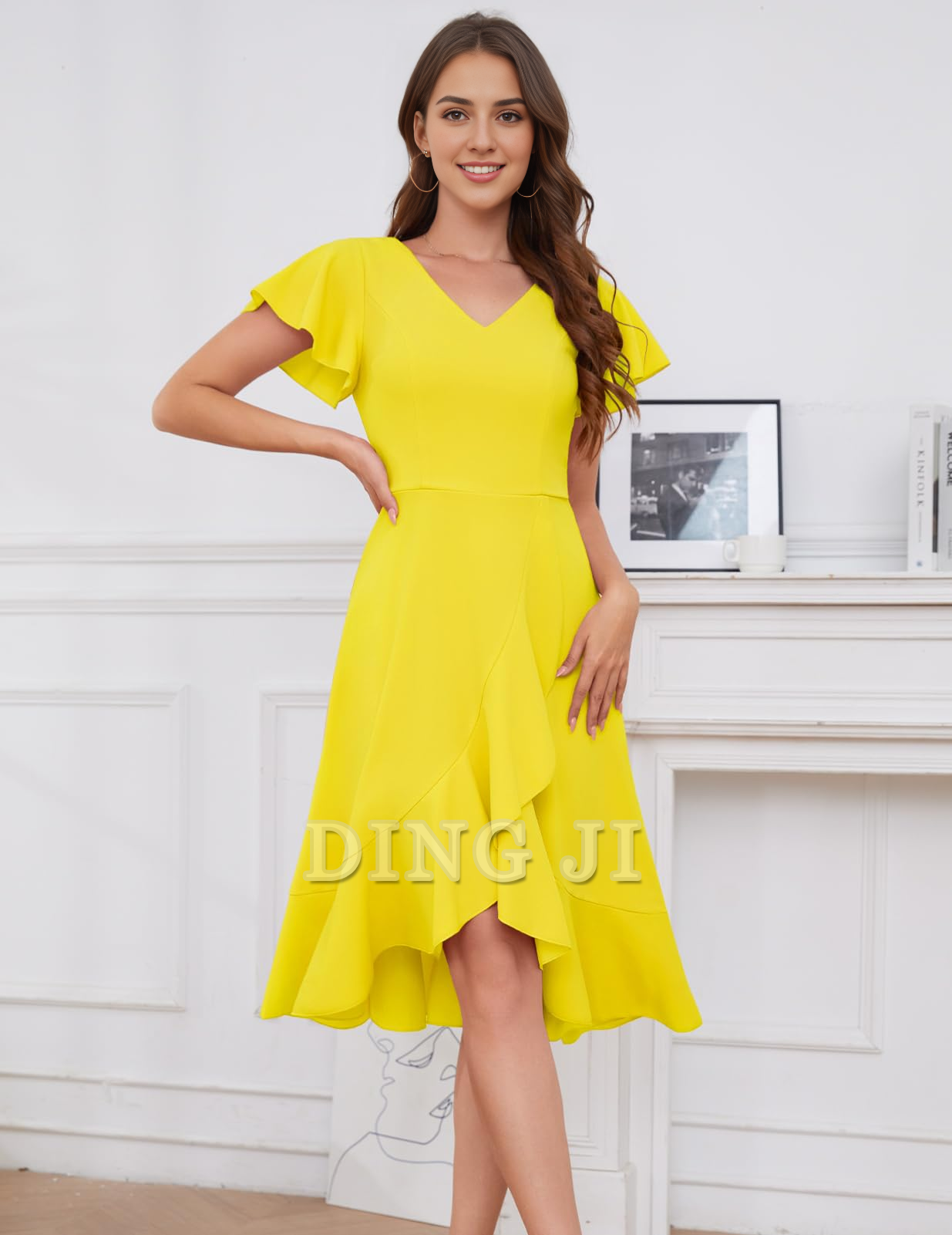 DingJiDress Bridesmaid Dresses V-Neck Irregular Ruched Elegant Simple Short Skirt Formal Wear Dresses