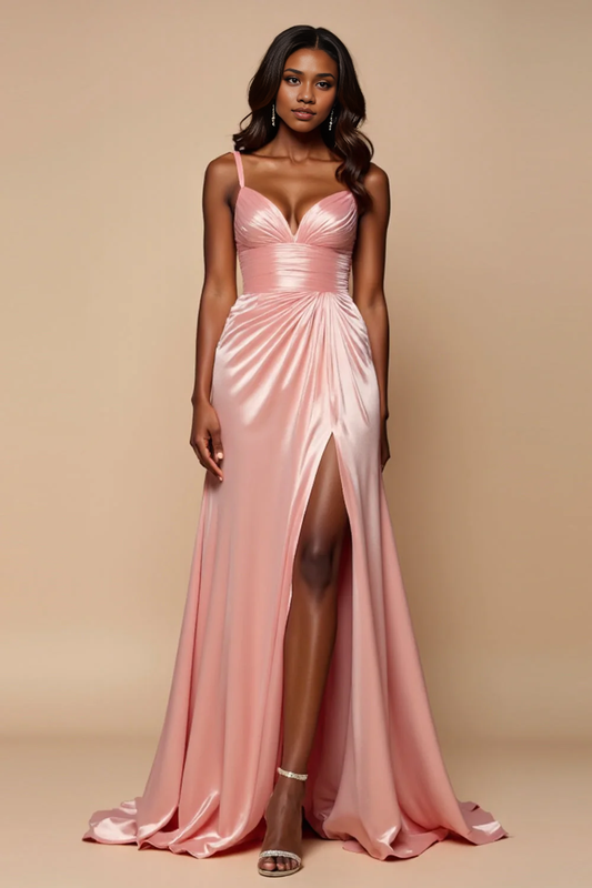 DingJiDress High Quality Dress Elegant A Line Spaghetti Strap Sweetheart Ruched With Slit Long Prom Dress