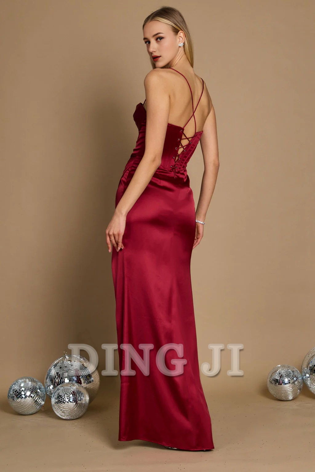 DingJiDress Bridesmaid Dresses Halter Draped Corset Cowl Backless Side Fork Charming Dresses Long Wedding Guests Dresses
