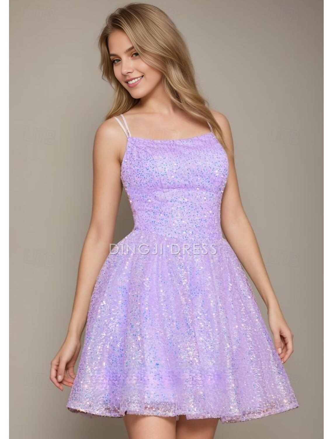 DingJiDress Hot Sale Short Prom Dress Sparkle A-Line Corsets Dress Holiday Graduation Sleeveless Spaghetti Strap Sequined with Sequin New Homecoming Dress