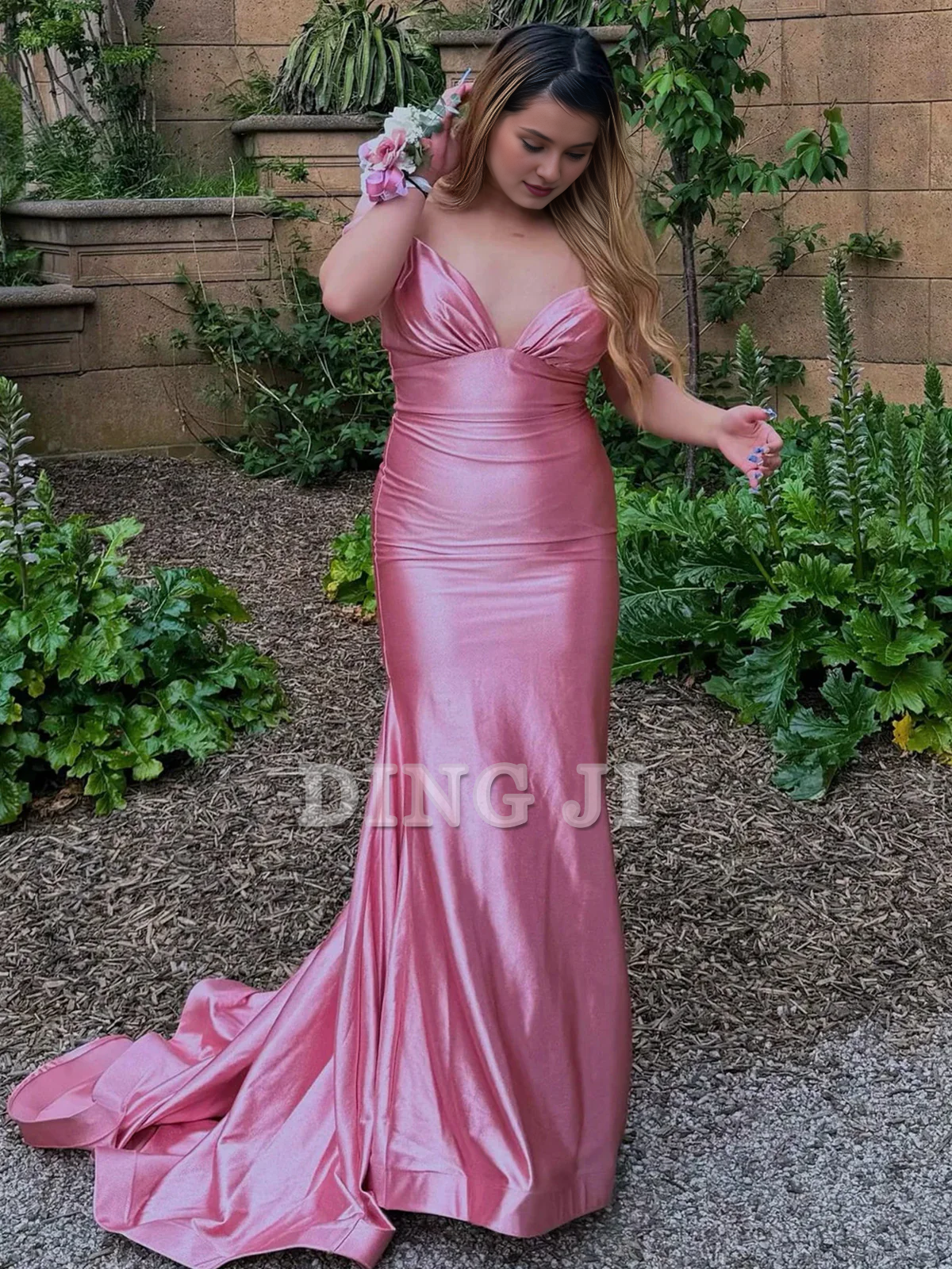 DingJiDress Evening Dress Deep V Neck Satin Mermaid Cultivate oneself Sleeveless Long Prom Dress Charming Formal Women's Dresses Wedding Guest Dresses