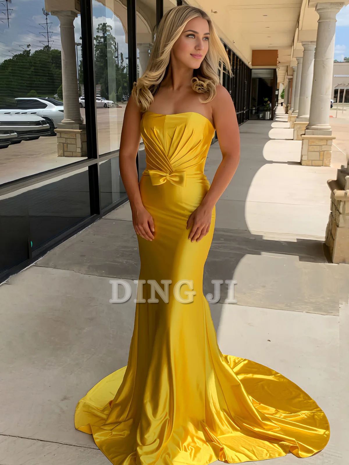 DingJiDress Evening Dress Strapless Bow Mermaid Cultivate oneself Sweep Train Prom Dress Charming Formal Wear Dresses Wedding Guest Dresses