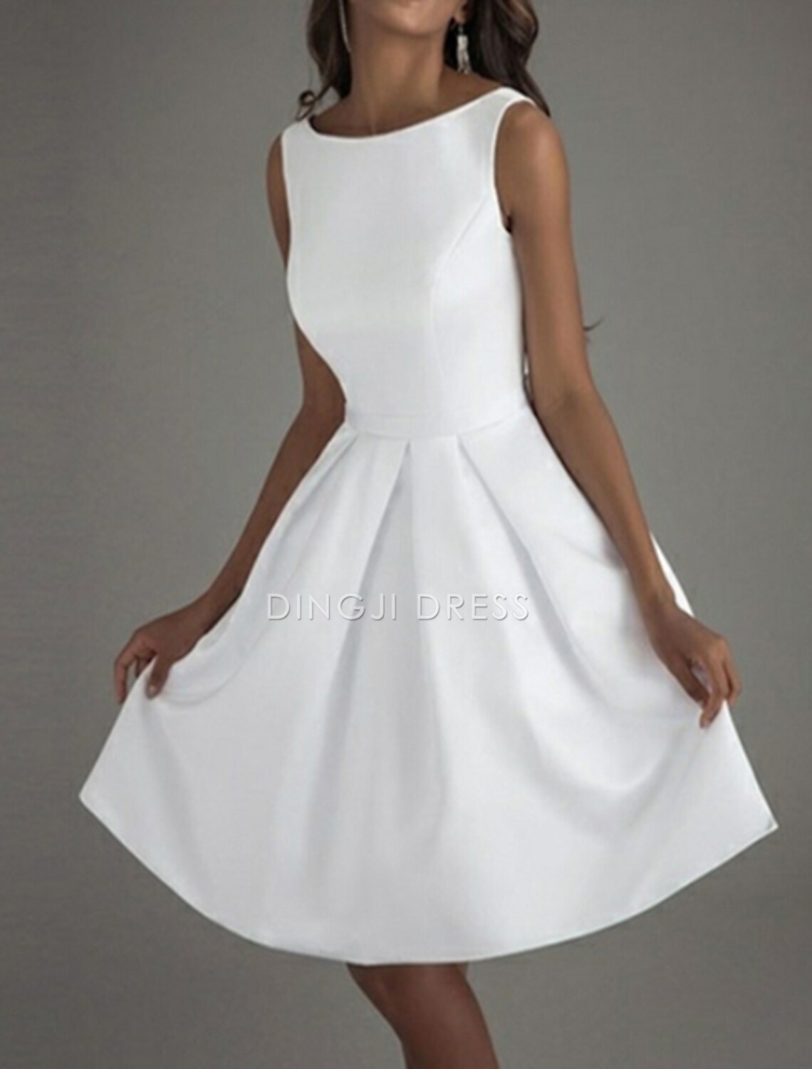 DingJiDress Hot Sale Short Prom Dress A-Line Cocktail Dresses Minimalist Dress Wedding Guest Knee Length Sleeveless Boat Neck Satin V Back with Sleek Bow(s) Pure Color Simple New Homecoming Dress