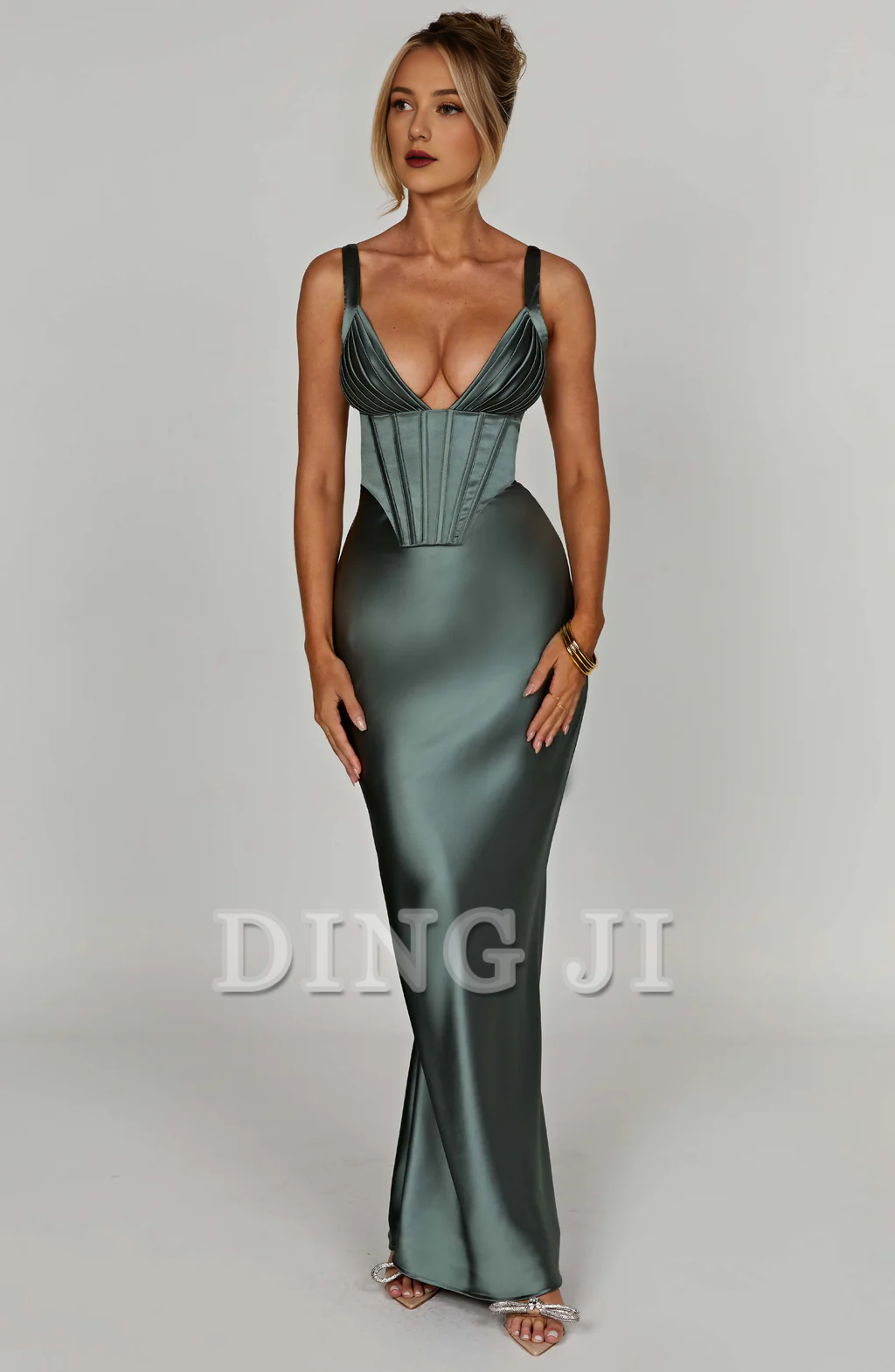 DingJiDress Bridesmaid Dresses Elegant Mermaid Pleated Cups Adjustable Shoulder Straps Dresses Wedding Guests Dresses