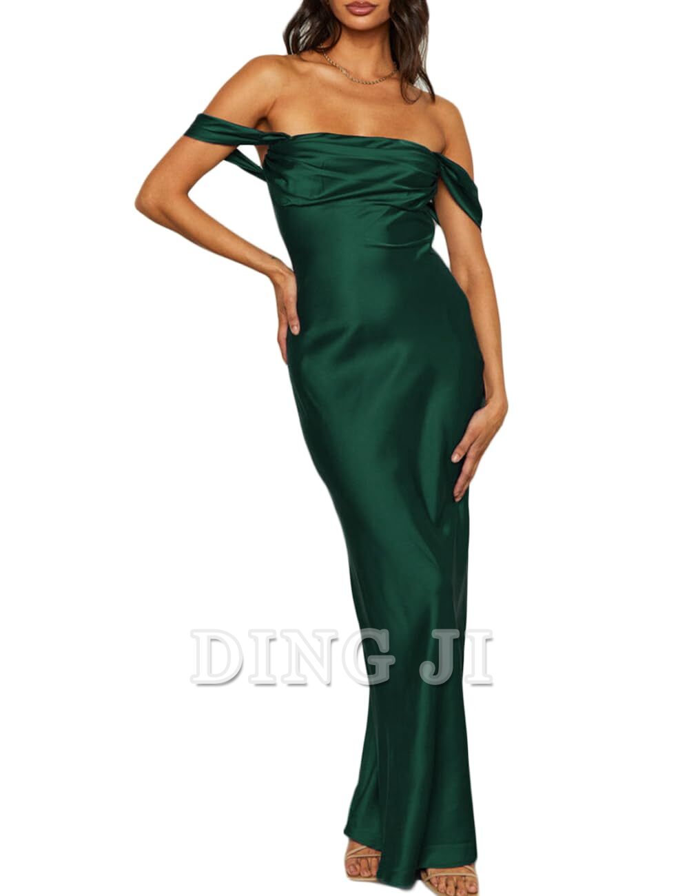 DingJiDress Bridesmaid Dresses Elegant Off The Shoulder Ruched Backless Maxi Dress Strapless Tube Sleeveless Fitted Formal Wear Dresses