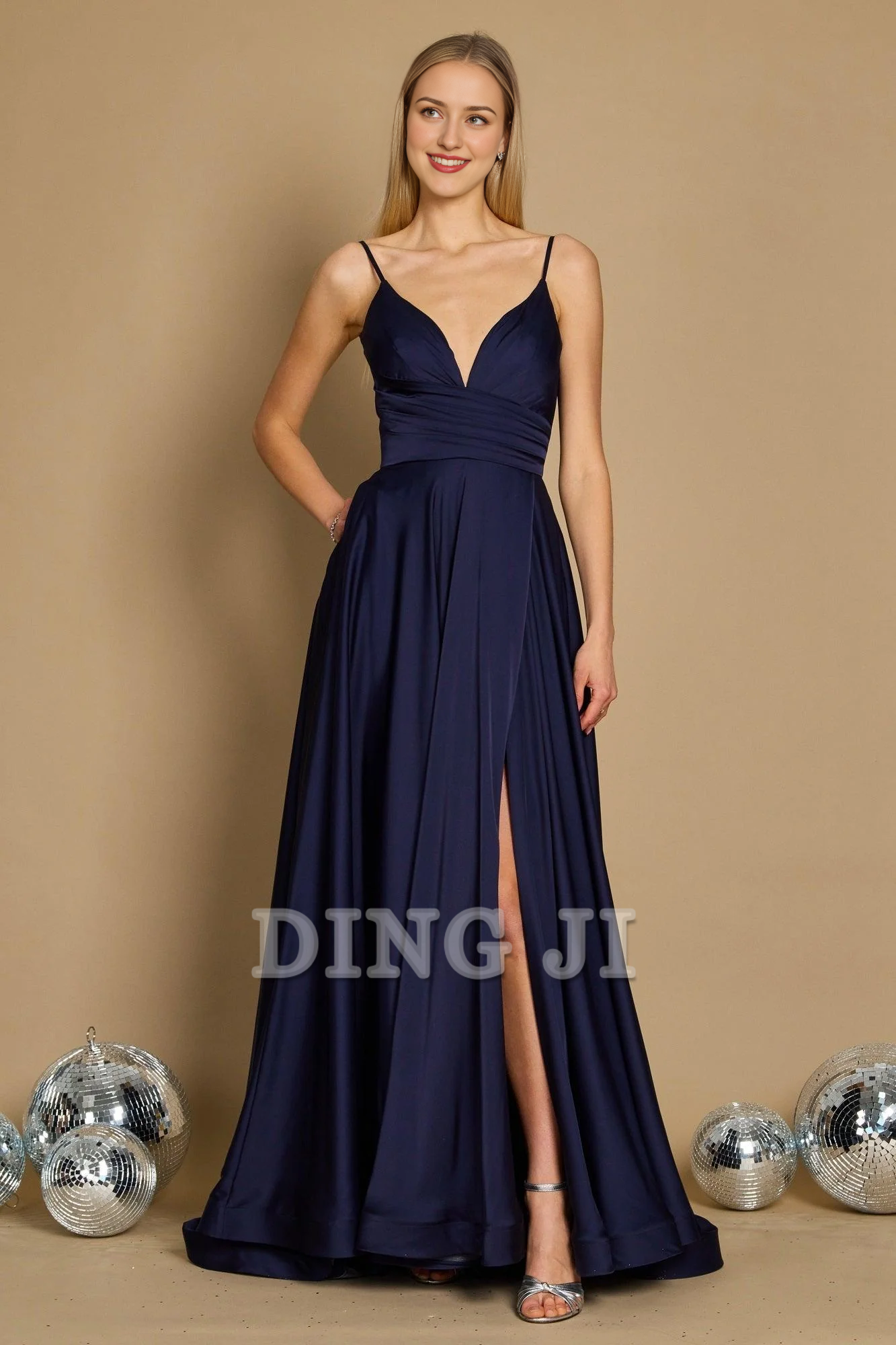 DingJiDress Bridesmaid Dresses High Quality Spaghetti Strap Deep V Neck Pleated Side Fork Exquisite Simple Dresses Wedding Guests Dresses