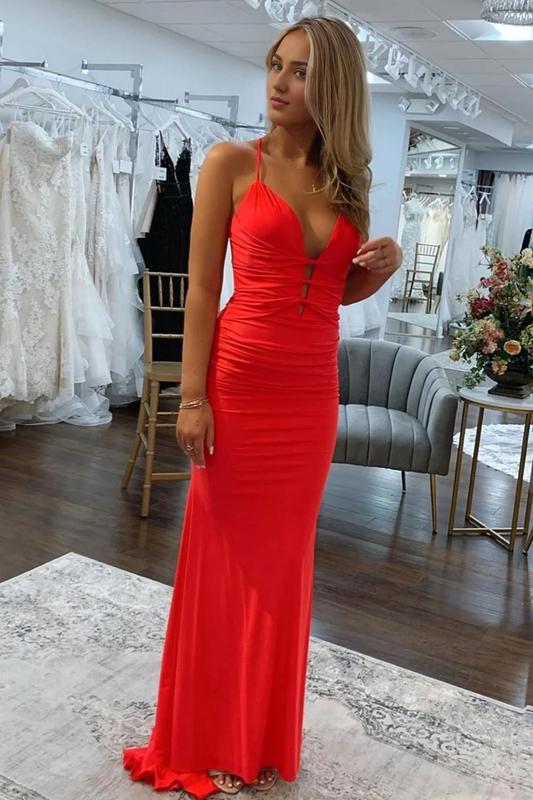 DingJiDress Satin Mermaid Spaghetti Straps Backless Lace Up Long Elegant Prom Dress