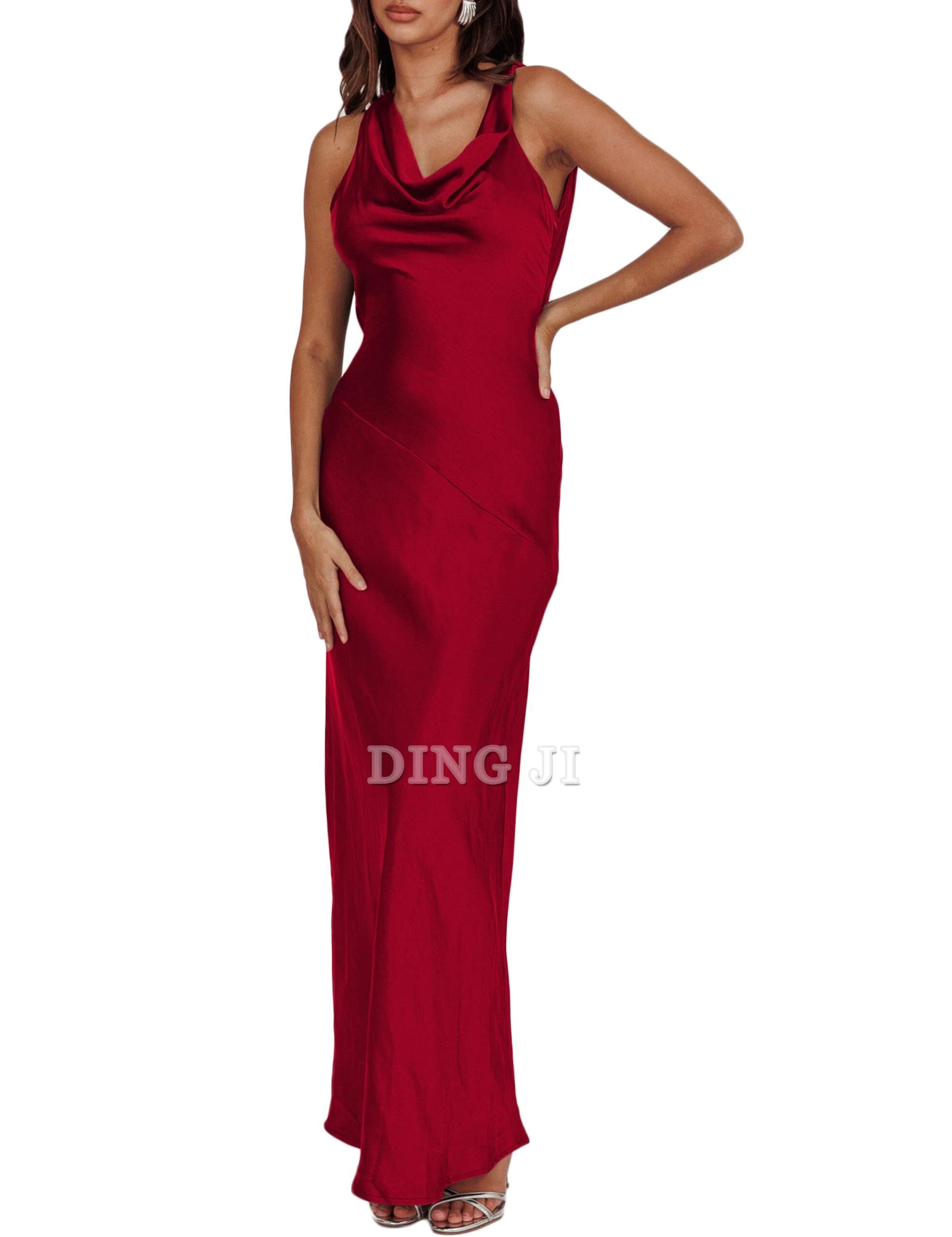 DingJiDress Bridesmaid Dresses Cowl Neck Sleeveless Backless Open Back Tie Back Formal Wear Dresses