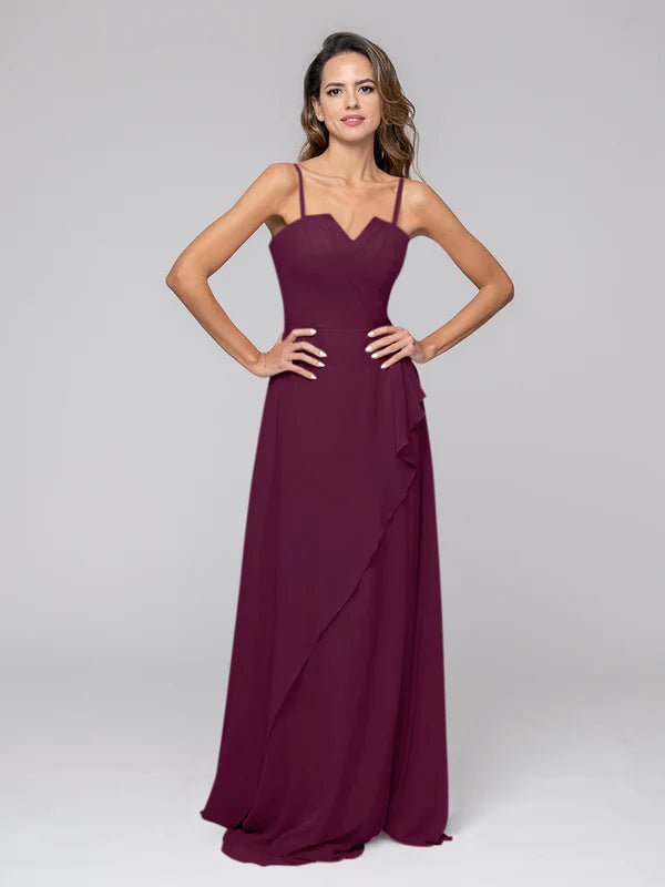 Ruffles Spaghetti Strap Sweetheart Chiffon Bridal Party Dresses