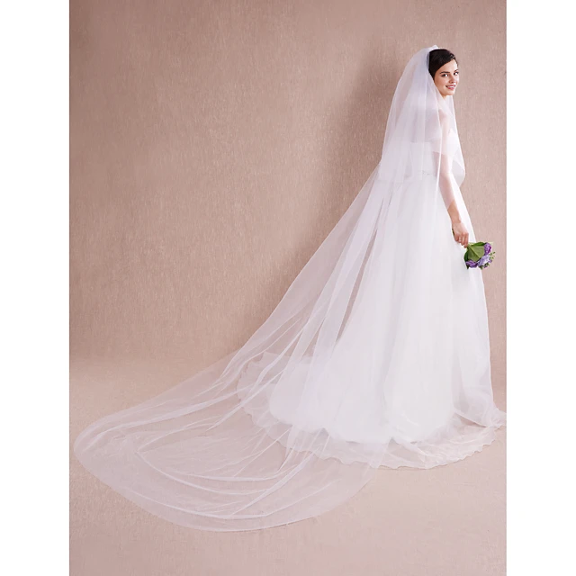 DingJi Simple Classic Style Wedding Veil Cathedral Veils with Pure Color Chiffon dress to impress Hot Sale Veil