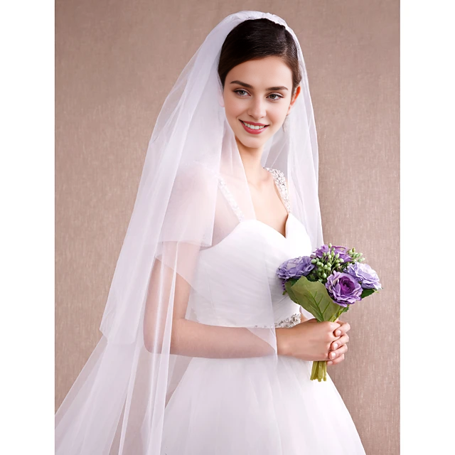 DingJi Simple Classic Style Wedding Veil Cathedral Veils with Pure Color Chiffon dress to impress Hot Sale Veil