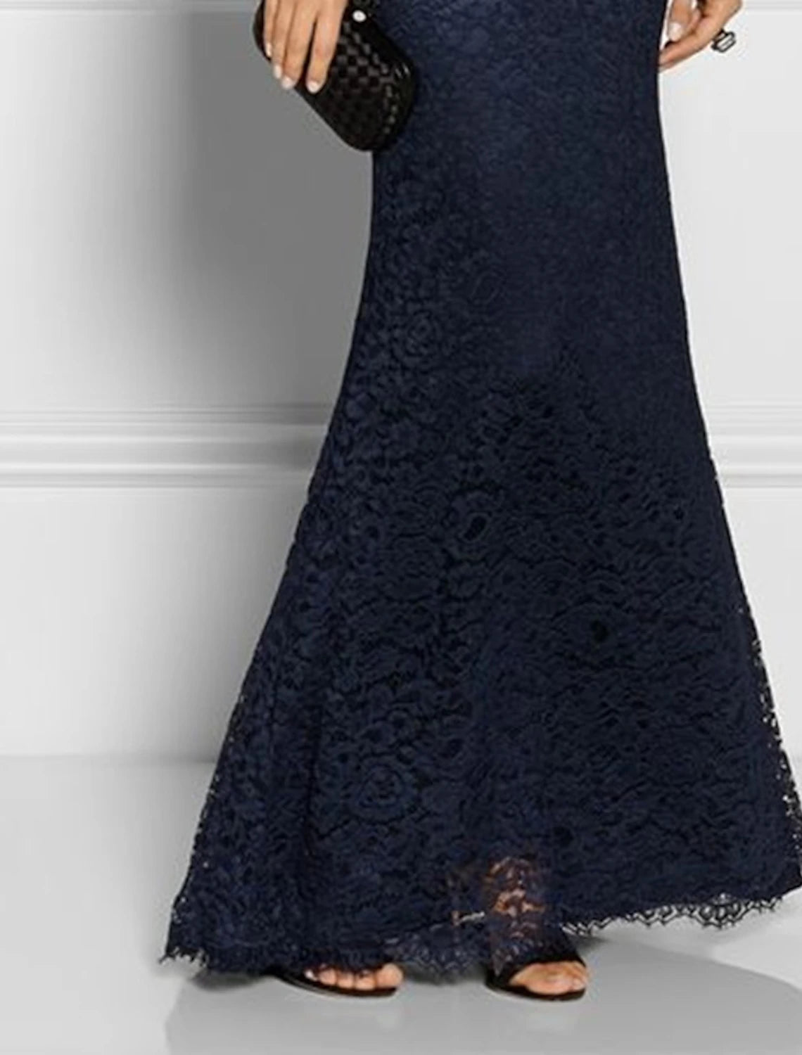 Mermaid / Trumpet Mother of the Bride Dress Wedding Guest Simple Elegant Jewel Neck Floor Length Lace Long Sleeve No with Appliques