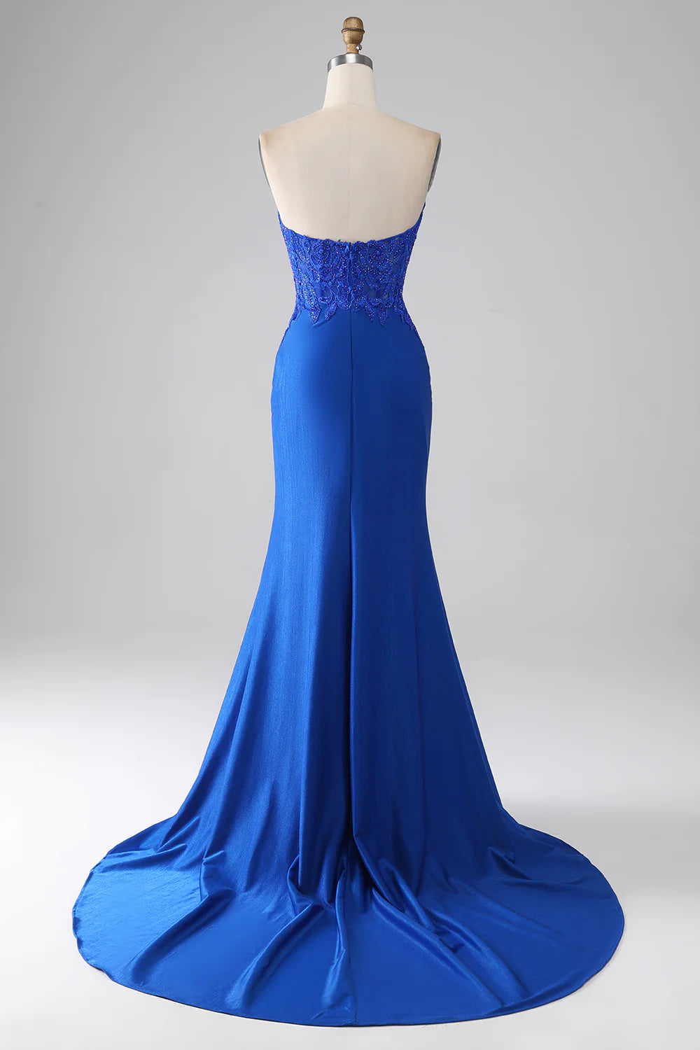 DingJiDress Royal Blue Mermaid Strapless Long Beaded Prom Dress With Appliques