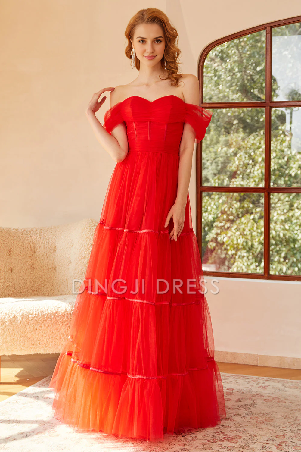 DingJiDress High Quality Dress Evening Dress Elegant A Line Off The Shoulder Sweetheart Pleated Long Prom Dress