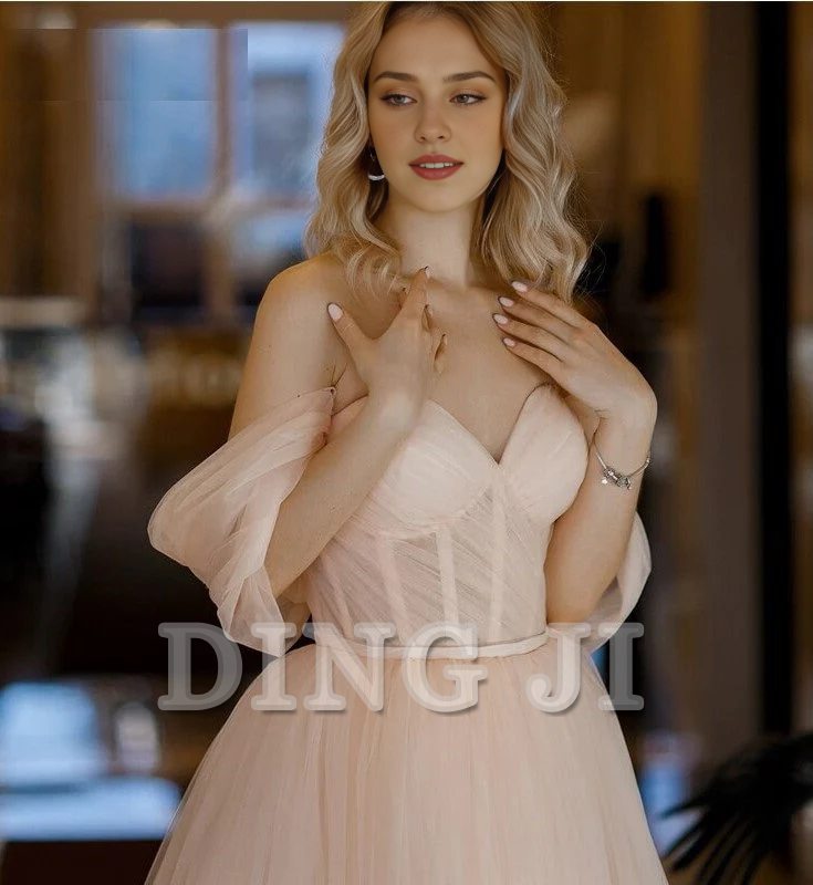 DingJiDress Evening Dress A Line Sweetheart Off Shoulder Tulle Tea Length Backless Elegant Youthful Formal Women's Dresses Wedding Guest Dresses