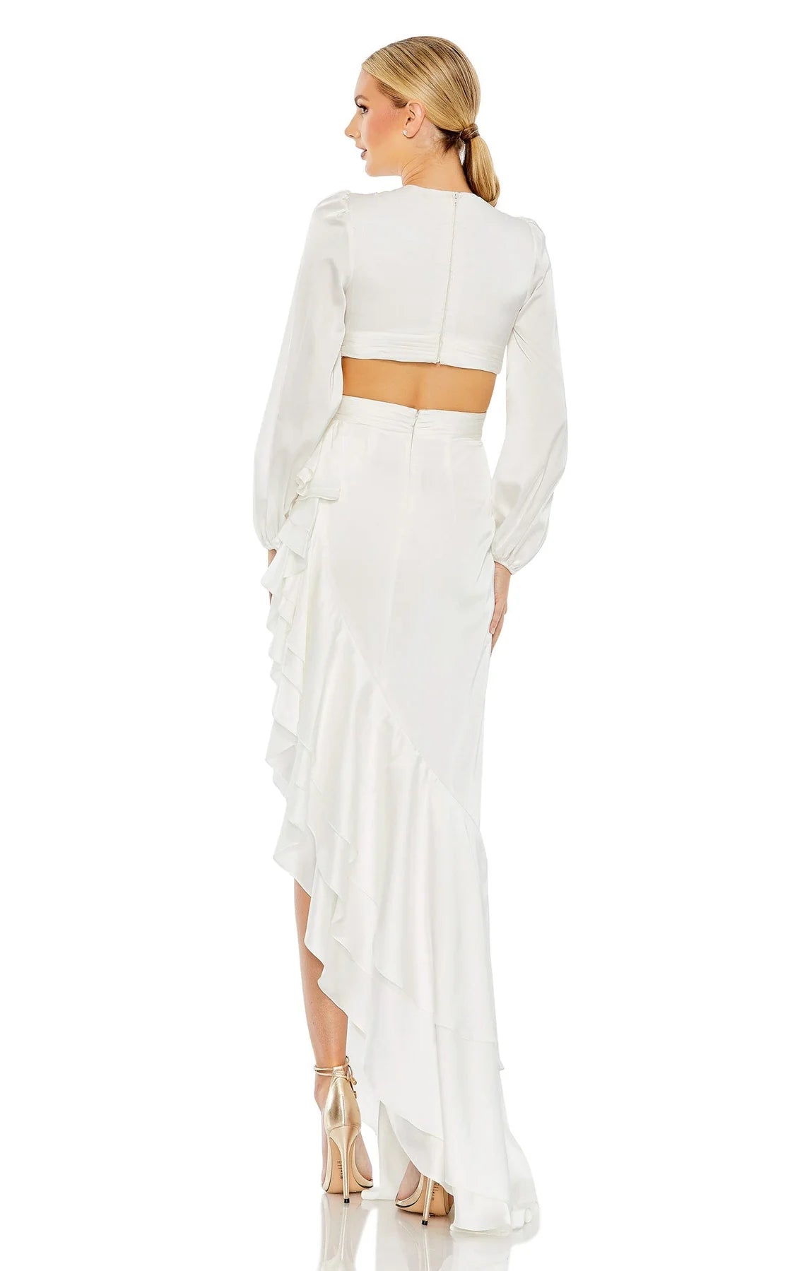 DingJiDress Hot Sale Wedding Dress Unique Sheath V Neck Long Sleeves Crossover Fitted Bodice Asymmetrical Ruched Hemline Fashion Formal Wear Dresses