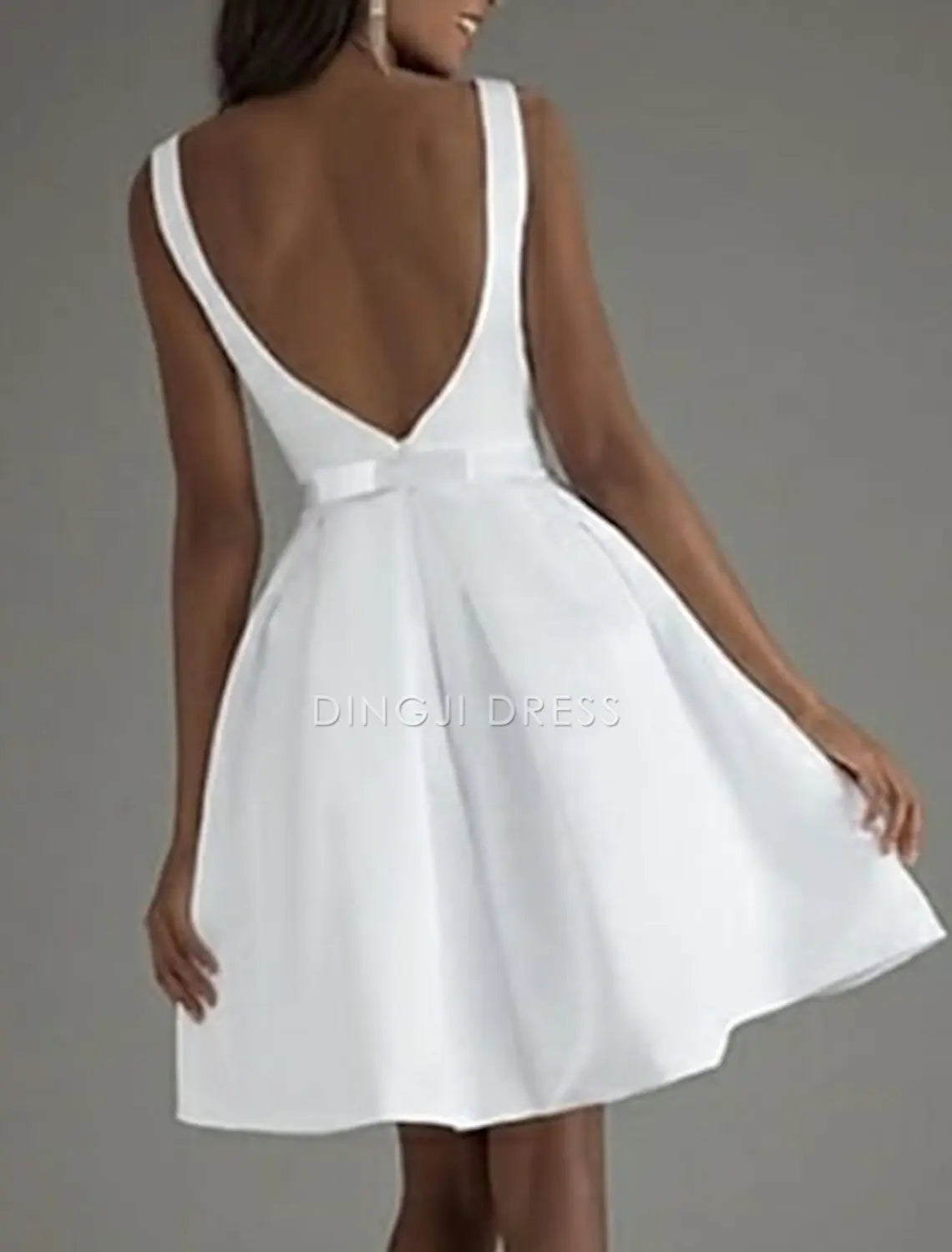 DingJiDress Hot Sale Short Prom Dress A-Line Cocktail Dresses Minimalist Dress Wedding Guest Knee Length Sleeveless Boat Neck Satin V Back with Sleek Bow(s) Pure Color Simple New Homecoming Dress