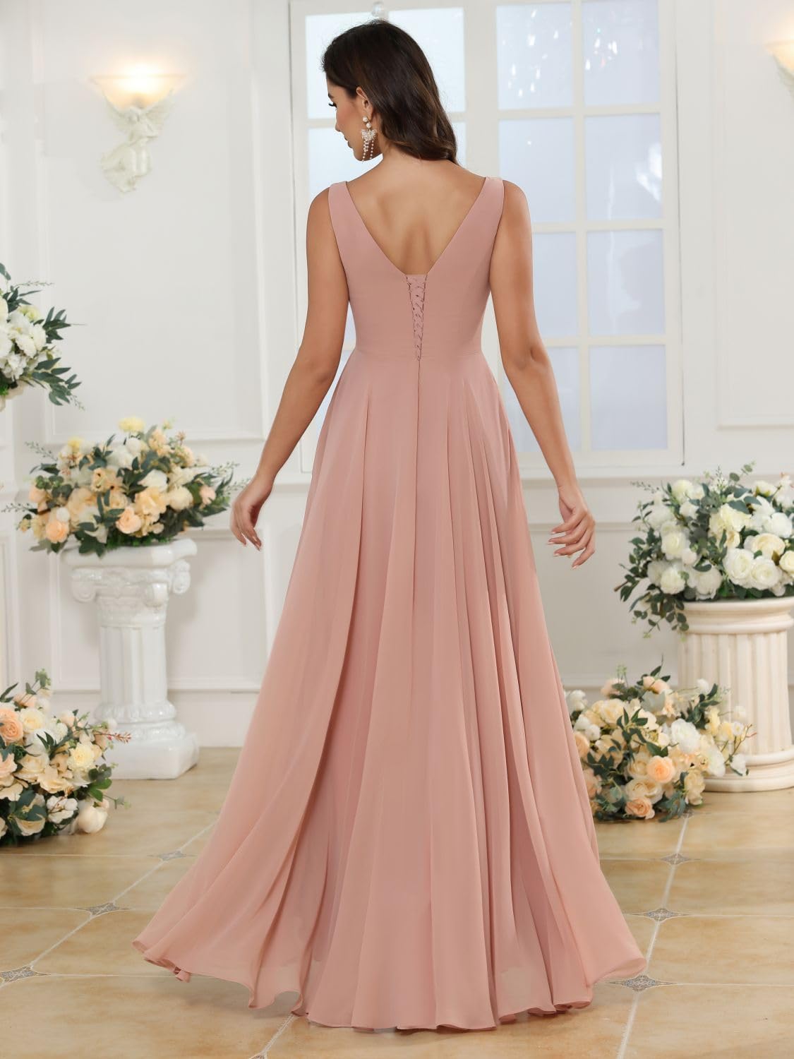 DingJiDress Bridesmaid Dresses A-line V Neck Chiffon Ruched Side Fork Elegant Simple Formal Wear Dresses