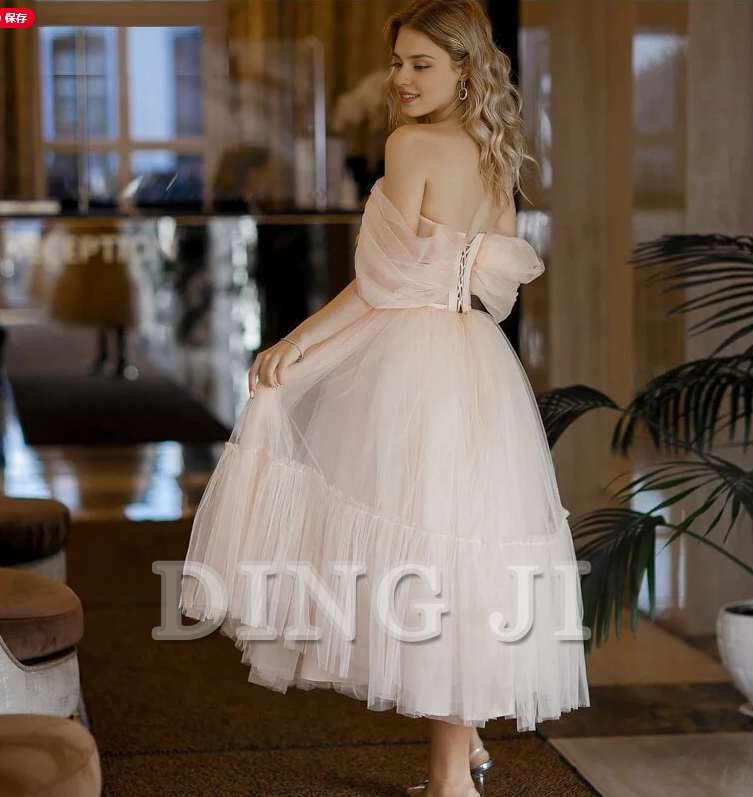 DingJiDress Evening Dress A Line Sweetheart Off Shoulder Tulle Tea Length Backless Elegant Youthful Formal Women's Dresses Wedding Guest Dresses
