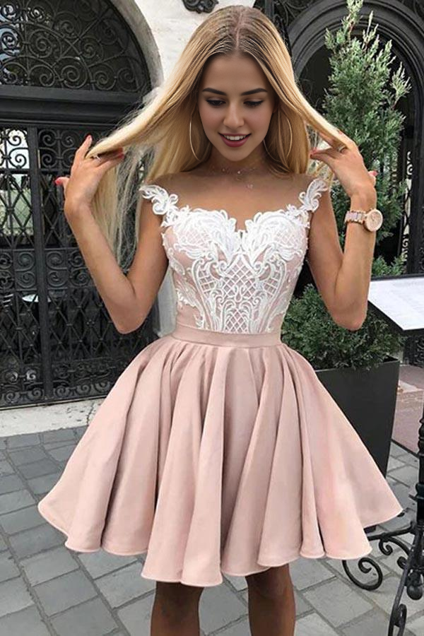 DingJiDress Short Prom Dress A-Line Ruches Lace Appliques Hot Selling Cute Best Selling Homecoming Dress