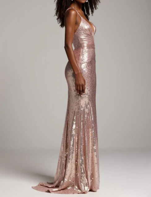 DingJiDress High Quality Dress Sparkly Sheath Deep V Neck Spaghetti Strap Backless Long With Sequins Prom Dress