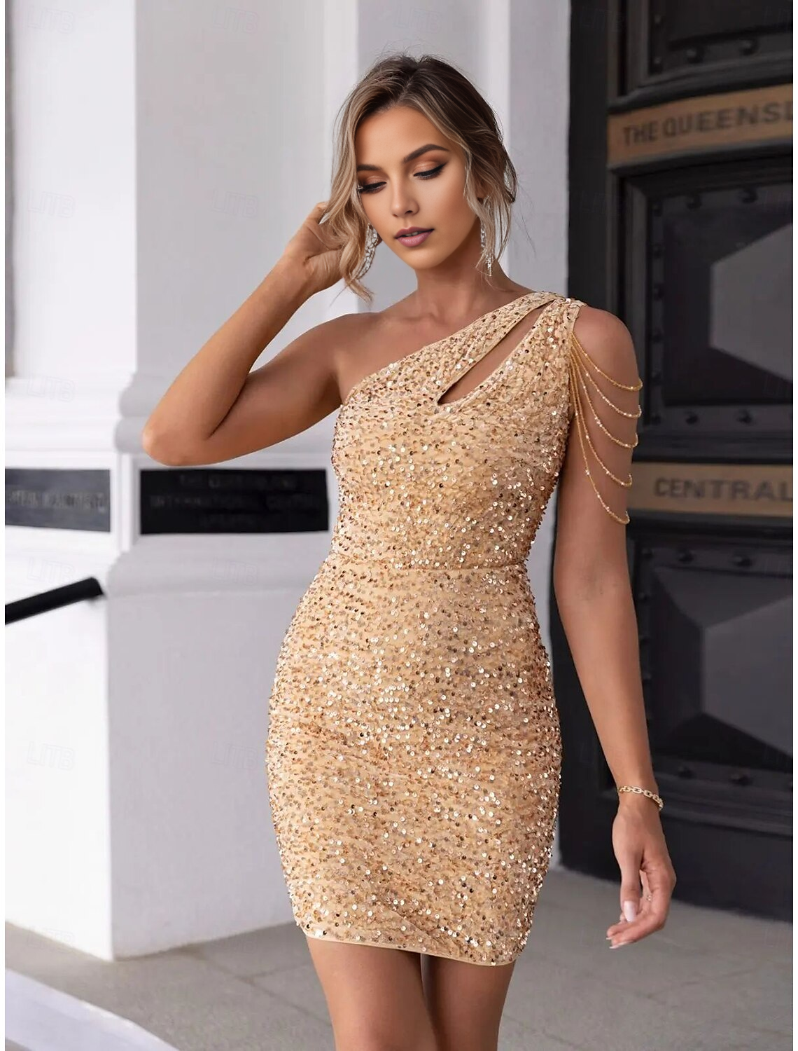 DingJiDress Hot Sale Short Prom Dress Charming A-Line Sequin Elegant Holiday Sleeveless Single Shoulder Sparkle New Homecoming Dress