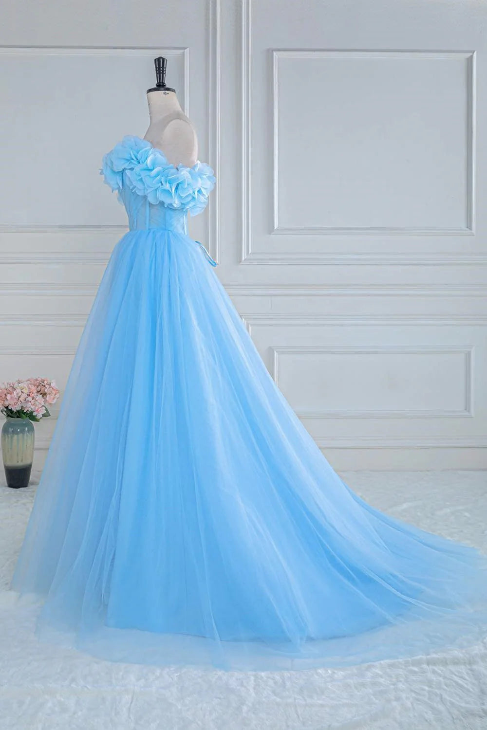 DingJiDress Prom Dresses Off The Shoulder Tulle A Line Slit With Flowers