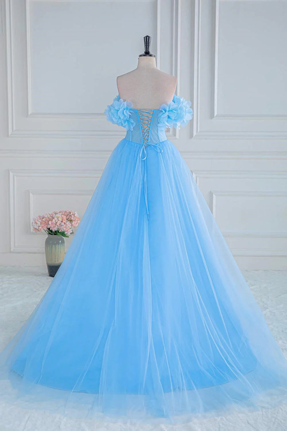 DingJiDress Prom Dresses Off The Shoulder Tulle A Line Slit With Flowers
