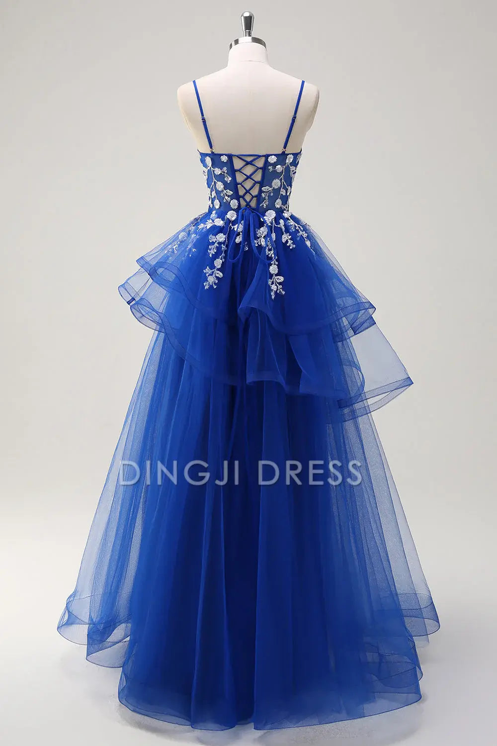 DingJiDress High Quality Dress Evening Dress Gorgeous A-Line V Neck Spaghetti Strap Tiered Long Sequins Appliqued Long Prom Dress