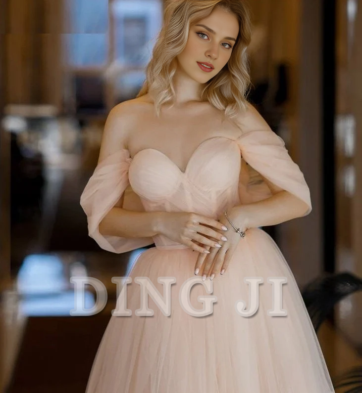 DingJiDress Evening Dress A Line Sweetheart Off Shoulder Tulle Tea Length Backless Elegant Youthful Formal Women's Dresses Wedding Guest Dresses